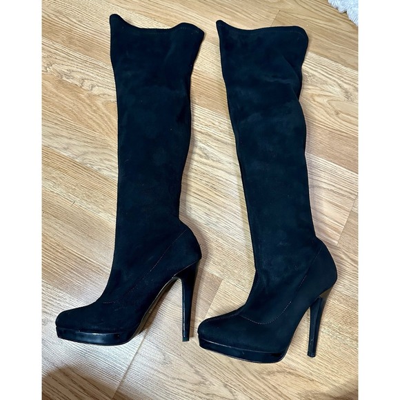 Aldo Shoes - ALDO Thigh-high Stretchy Suede Black Women's Boots US Size 5/ EU 35